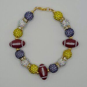 Handmade Purple, White and Gold Beaded Football Bracelet